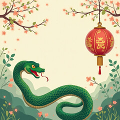 Obraz premium green snake symbol of the new year 2025