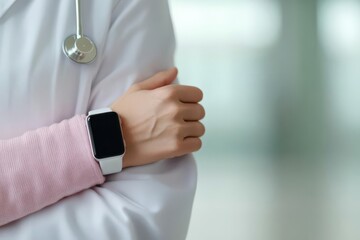 Doctor wearing smartwatch and lab coat