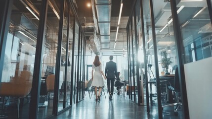 Business Professionals Walking in Modern Office Space