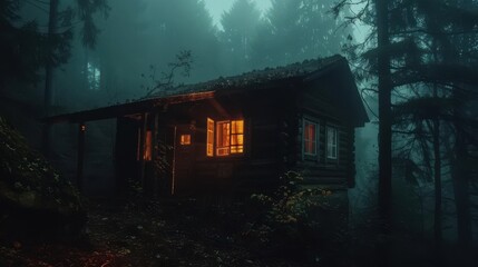 Haunted Pathway Through a Foggy Forest