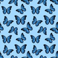 Vibrant blue butterfly pattern on a soft light blue background ideal for textiles and wallpapers