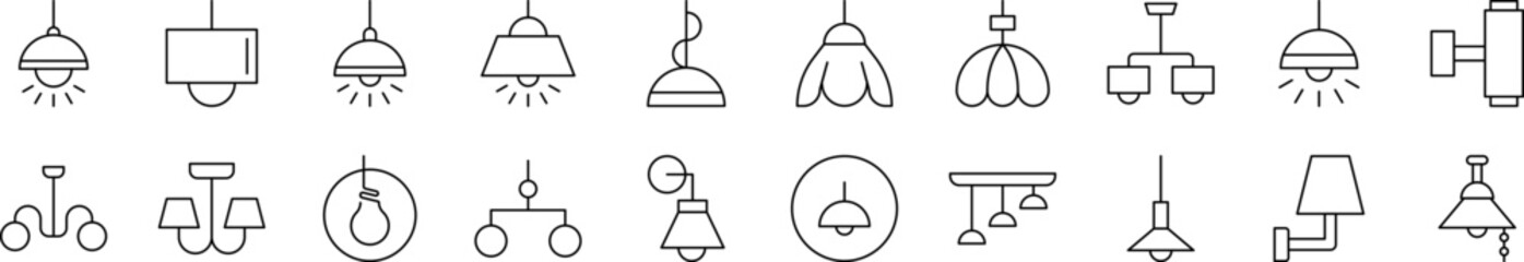 Lamps and Chandeliers Collection of Thin Icons. Editable Stroke. Suitable for Web Sites, Books, Cards, Apps