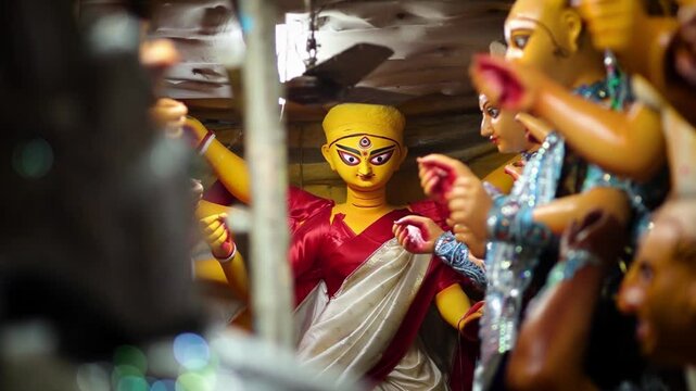 Making of Goddess Durga Idol in Kumartuli for Durga Puja, the biggest festival of Kolkata, west Bengal