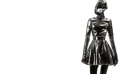 A Woman in a Shiny Black Dress and Gloves