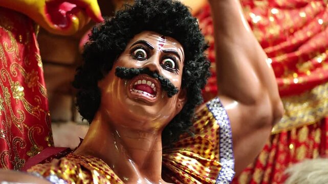 Making of Goddess Mahusashur Idol in Kumartuli for Durga Puja, the biggest festival of Kolkata, west Bengal