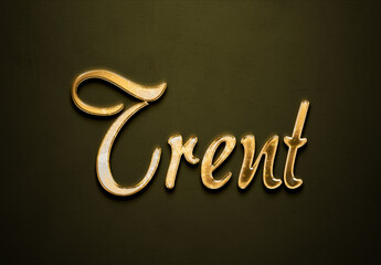 Old gold text effect of name Trent with 3D glossy style Mockup.	