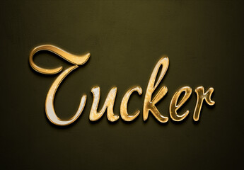 Old gold text effect of name Tucker with 3D glossy style Mockup.	