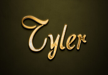 Old gold text effect of name Tyler with 3D glossy style Mockup.	