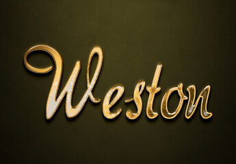 Old gold text effect of name Weston with 3D glossy style Mockup.	