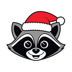 Festive Raccoon Face Wearing a Santa Hat Vector Illustration