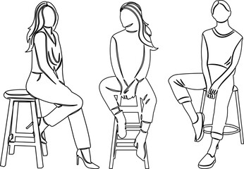 women sitting on a chair sketch on a white background, vector