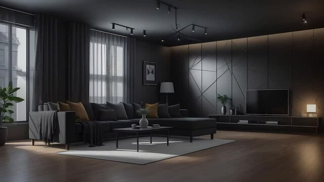 High-Quality 3D Rendering of Dark House Interior