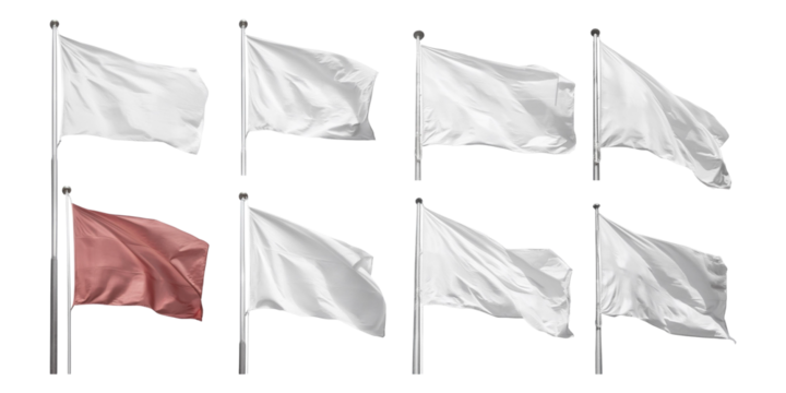 Set of waving white and red flags on poles