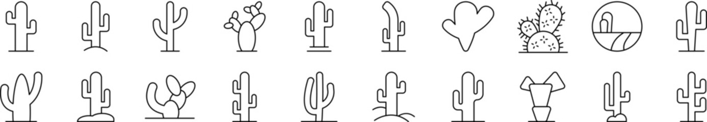 Cactus and Succulent Related Line Icons for Web Sites, Books, Cards, Apps. Editable Stroke. Suitable for Web Sites, Books, Cards, Apps