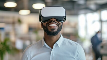 Smiling Man Enjoying Virtual Reality Experience