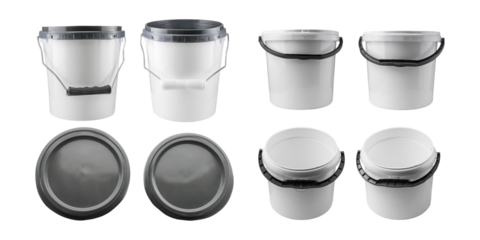 Set of plastic buckets with lids and handles