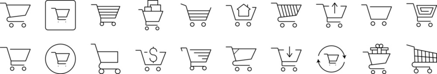 Shopping Cart Simple Isolated Line Icons Collection. Editable Stroke. Suitable for Web Sites, Books, Cards, Apps