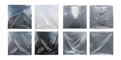 Set of plastic wrapping sheets with crumpled surfaces