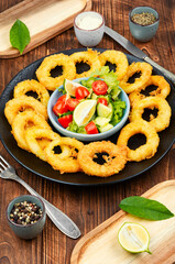Crispy calamari rings.