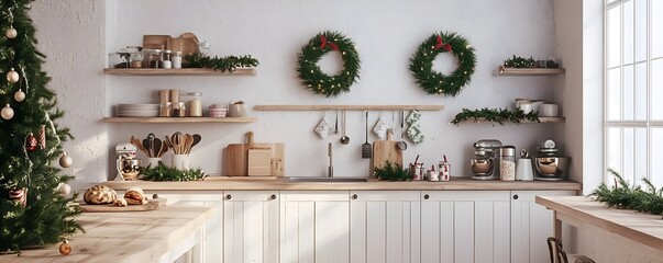 Scandinavian Style Holiday Kitchen with Natural Wooden Tones and Minimal Decor