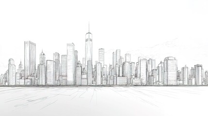 Fototapeta premium Building city line one continuous outline single art sketch skyline