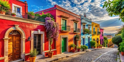 Fototapeta premium Colorful Traditional Mexican Homes with Vibrant Architecture in a Charming Neighborhood Setting
