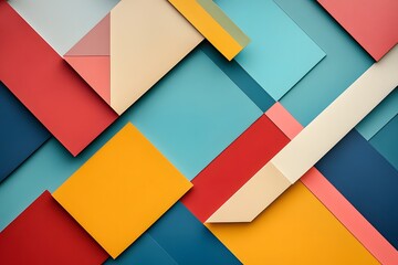 Colorful geometric shapes arranged in a vibrant abstract composition.
