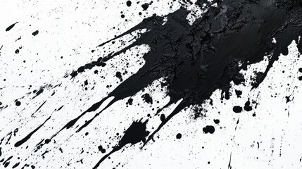 Random black splashes and stains on a white surface, abstract and textured