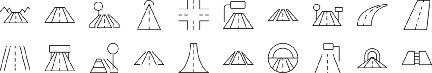Road Outline Simple Linear Image Collection. Editable Stroke. Suitable for Web Sites, Books, Cards, Apps