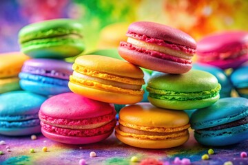 Colorful Watercolor Macarons on a Soft Pastel Background for Culinary and Dessert Illustrations