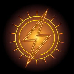 Energy Neon sign of lightning  on black background , vector illustration design.