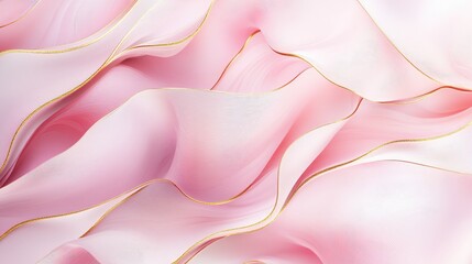 Fototapeta premium Soft pink wavy shapes with gold lines creating a graceful, dimensional decorative pattern.