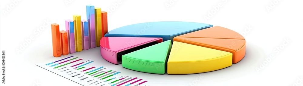 Poster Colorful pie chart and bar graph illustrating statistical data analysis for presentations and reports.