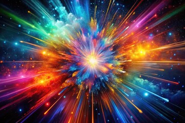 Obraz premium Cosmic explosion abstract representation of the Big Bang, showcasing vibrant colors and energy flow
