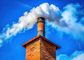 Cozy chimney with smoke rising against a clear blue sky, creating a warm and inviting atmosphere