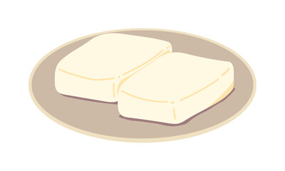 皿に乗せた角餅のイラスト