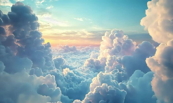 Moving forward view among the clouds. The clouds from sky view.