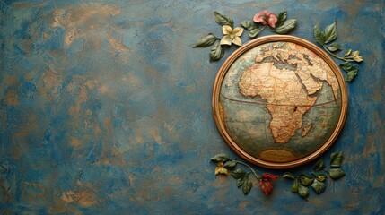 Fototapeta premium Vintage globe of Africa framed with floral accents