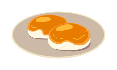 皿に乗せたみたらし餅のイラスト