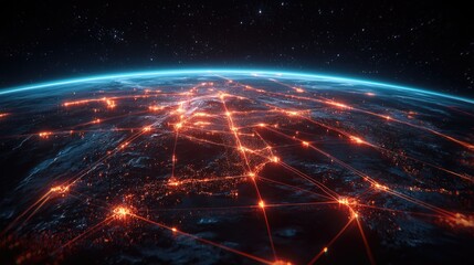 Global network connections illuminated in space