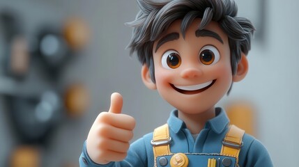 3drendered man in blue overalls giving a thumbs up isolated on a clean white background conveying a positive and approachable vibe in a contemporary style
