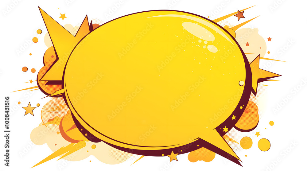 Wall mural bright yellow speech bubble with stars and explosions