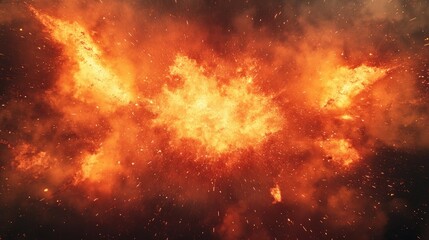 Fototapeta premium Abstract fiery explosion with smoke. Glowing red and yellow flames burst outward with intense heat, creating a dramatic, hot backdrop.