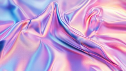 Fototapeta premium Abstract holographic background with metallic foil texture. Shiny spectrum colors in pink, violet, and blue, creating fluid, blurred patterns.