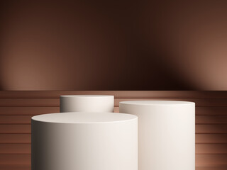Luxury podium presentation on 3d product display background with abstract brown elegant pedestal showcase or empty stand and premium stage studio cosmetic template.