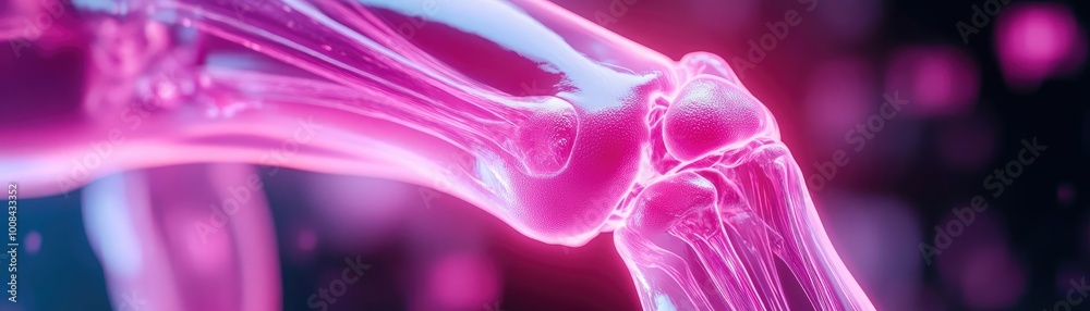 Poster anatomical illustration of a human knee joint with vibrant colors highlighting its structure and fun