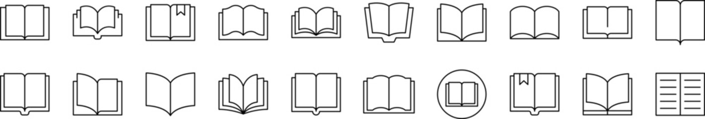 Book as Reading Set of Thin Icons. Editable Stroke. Suitable for Web Sites, Books, Cards, Apps