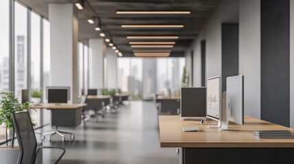 Modern Office Interior with City View and Technology