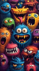 Funny monster characters. Monster, cartoon, characters, halloween poster, flyer, advertising. Room for copy space.