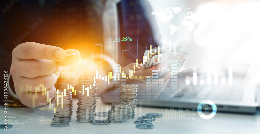 Poster money business financial graph diagram.financial growth data or investment market profit bar and suc